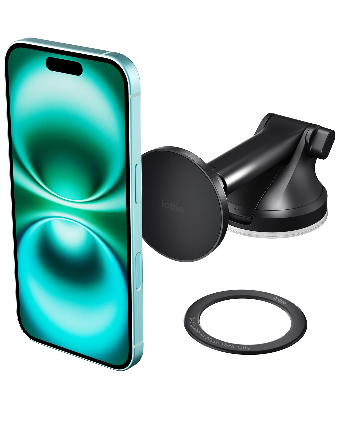 iOttie iTap 3 Magnetic Dash & Windshield Mount Car Phone Holder with Magnetic Ring Adapter. Compatible with Qi2, MagSafe, iPhone, and Android Smartphones.