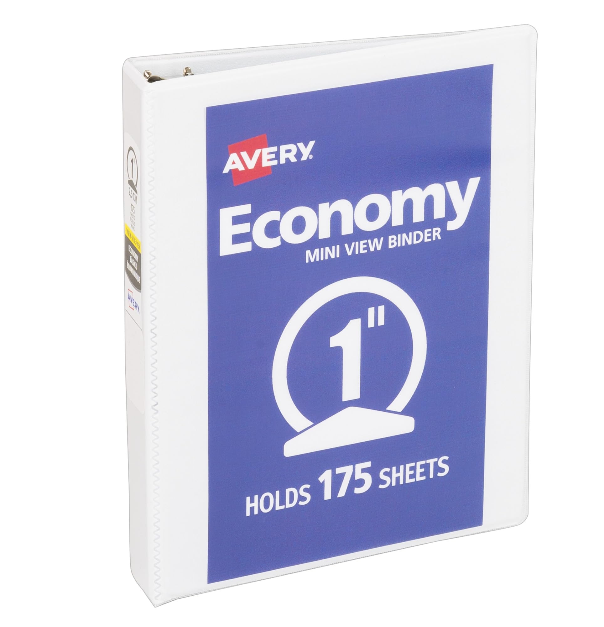 Avery Mini Economy View 3 Ring Binder, 1" Round Rings, Holds 5.5" x 8.5" Paper, 1 White Binder (05806)