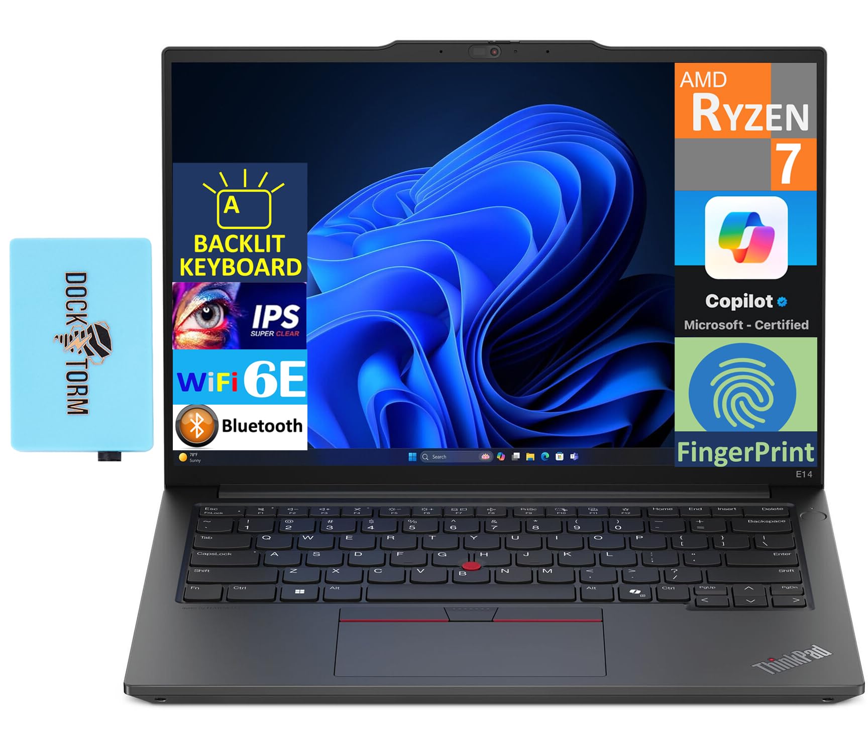 Lenovo Thinkpad E14 G6 Business Laptop 14.0" IPS WUXGA Display (AMD Ryzen 7 7735U, 16GB DDR5, 512GB PCIe SSD, AMD Radeon, Fingerprint, 2 Thunderbolt 4, WiFi 6E, Win 11 Pro) w/DKZ USB Port Expander