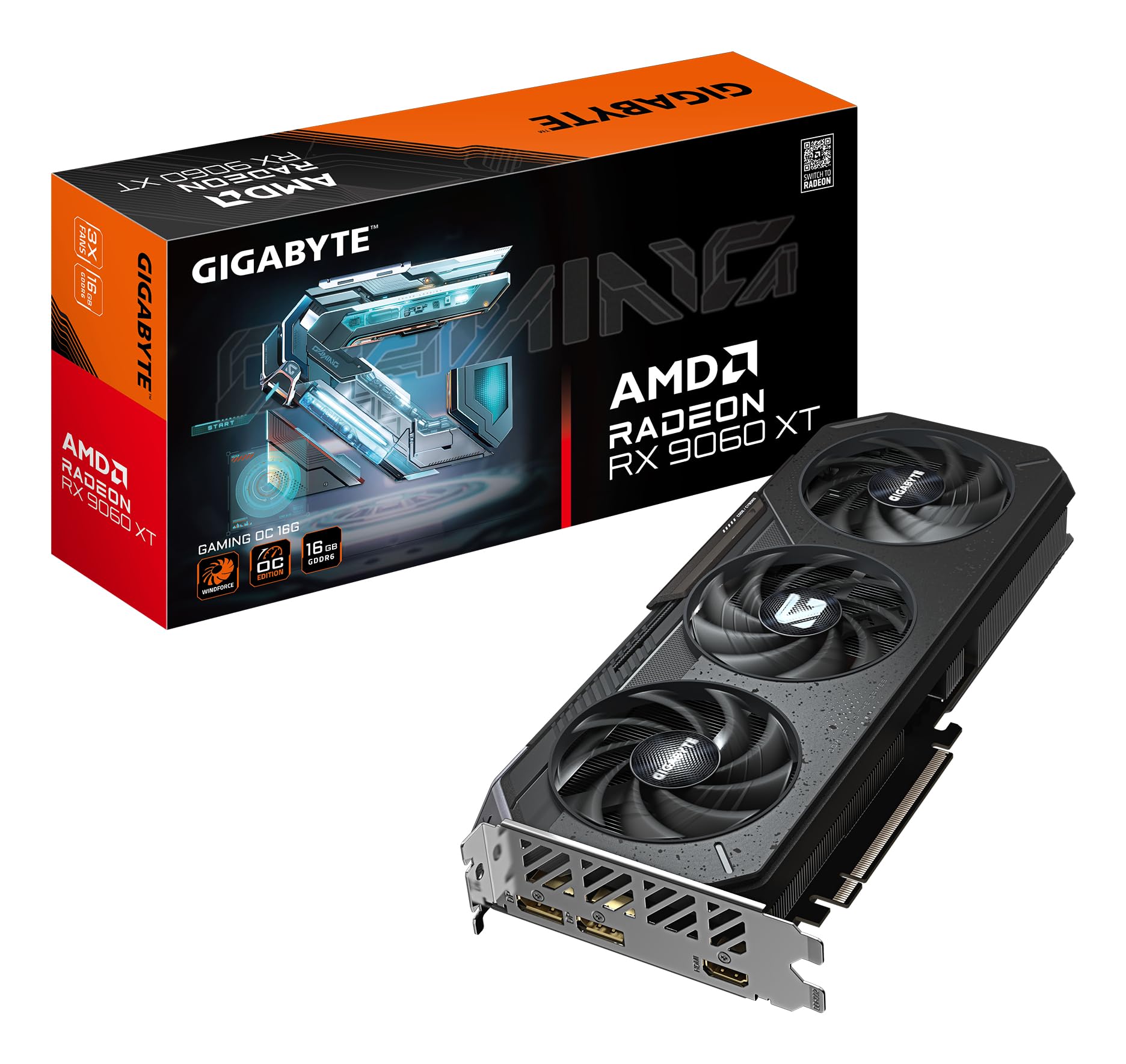 Gigabyte Radeon RX 9060 XT Gaming OC 16G Graphics Card - 16GB GDDR6, 128bit, PCI-E 5.0, 3320 MHz Core Clock, 2 x DisplayPort, 1 x HDMI, GV-R9060XTGAMING OC-16GD