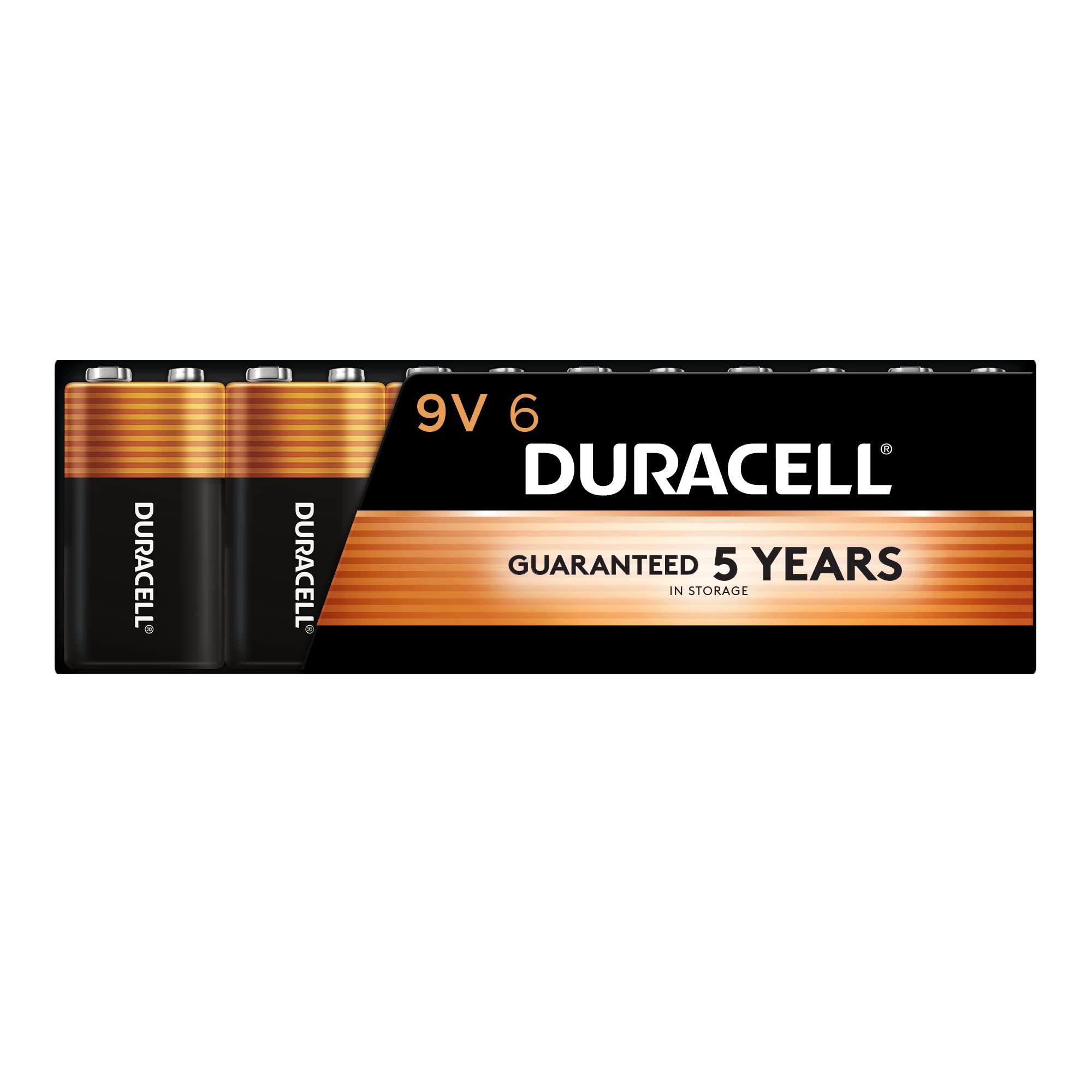 Duracell Coppertop 9V Battery, 6 Count (Pack of 1), 9 Volt Battery with Long-lasting Power, All-Purpose Alkaline 9V Battery for Household and Office Devices