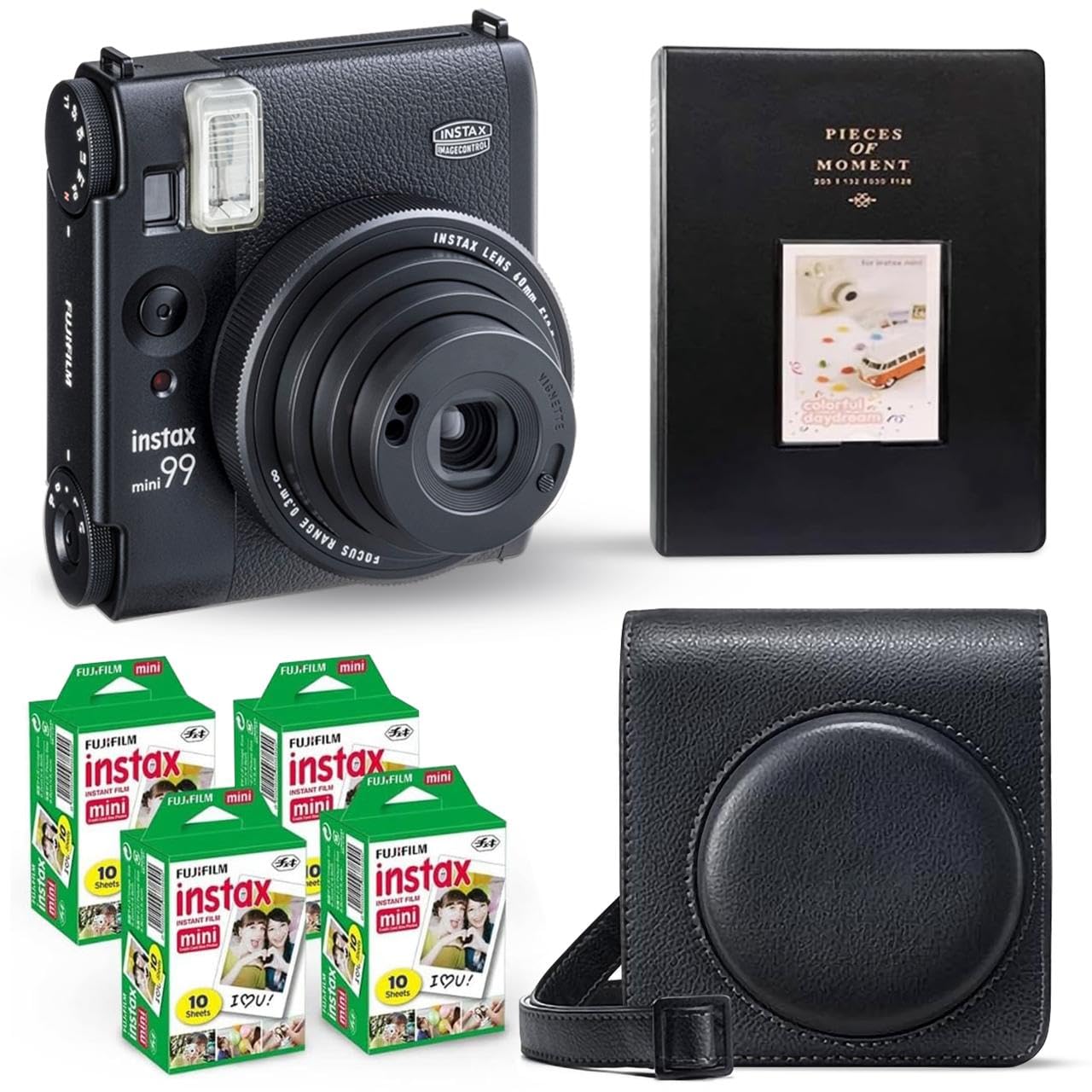 Fujifilm Instax Mini 99 Instant Camera Vintage Black. + Value Pack (40 Sheets) Shutter Accessories Bundle, Includes Style Compatible Carrying Case, Black Photo Album 64 Pockets