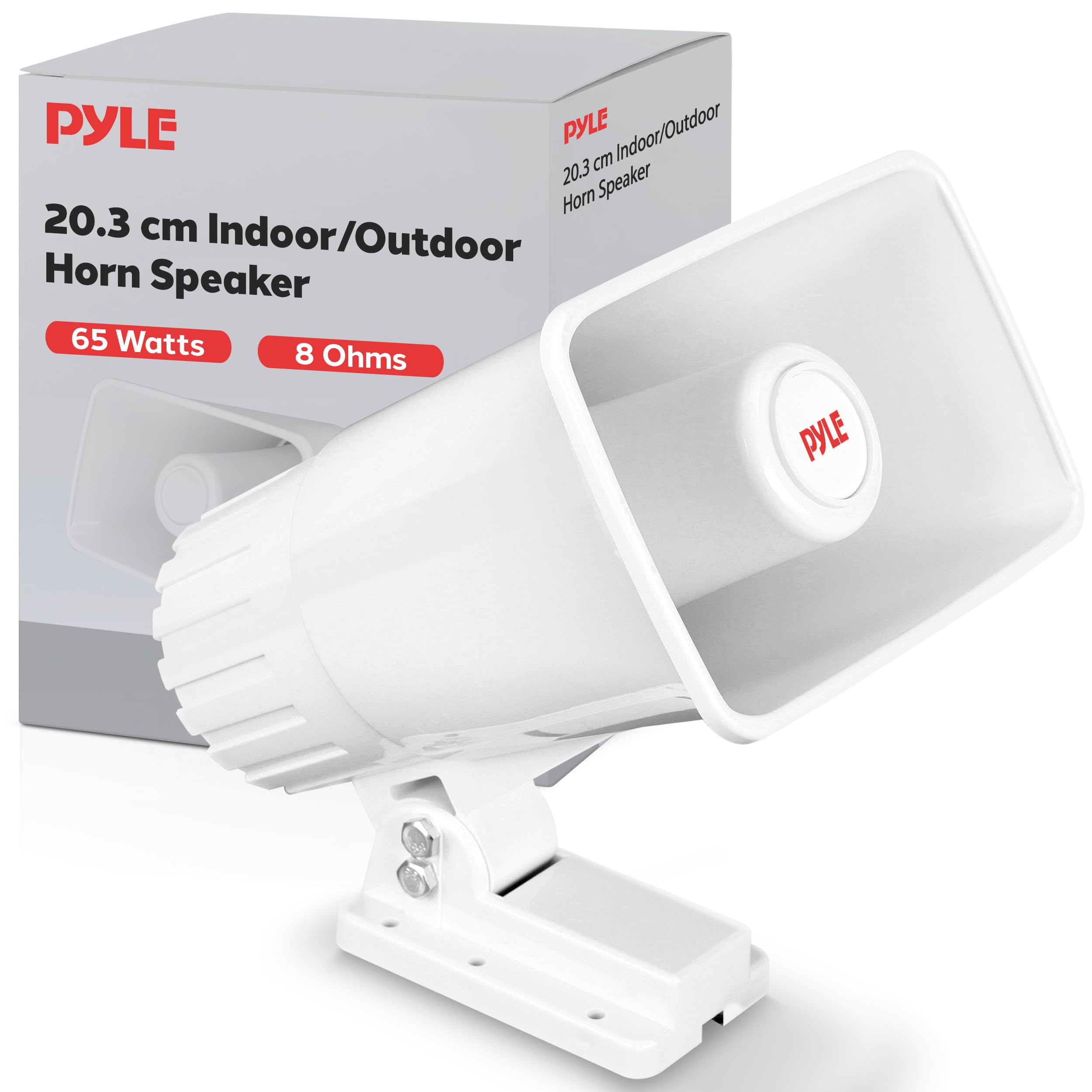 Pyle Indoor / Outdoor PA Horn Speaker - 8” Portable PA Speaker with 8 Ohms Impedance & 65 Watts Peak Power, Mounting Bracket & Hardware Included