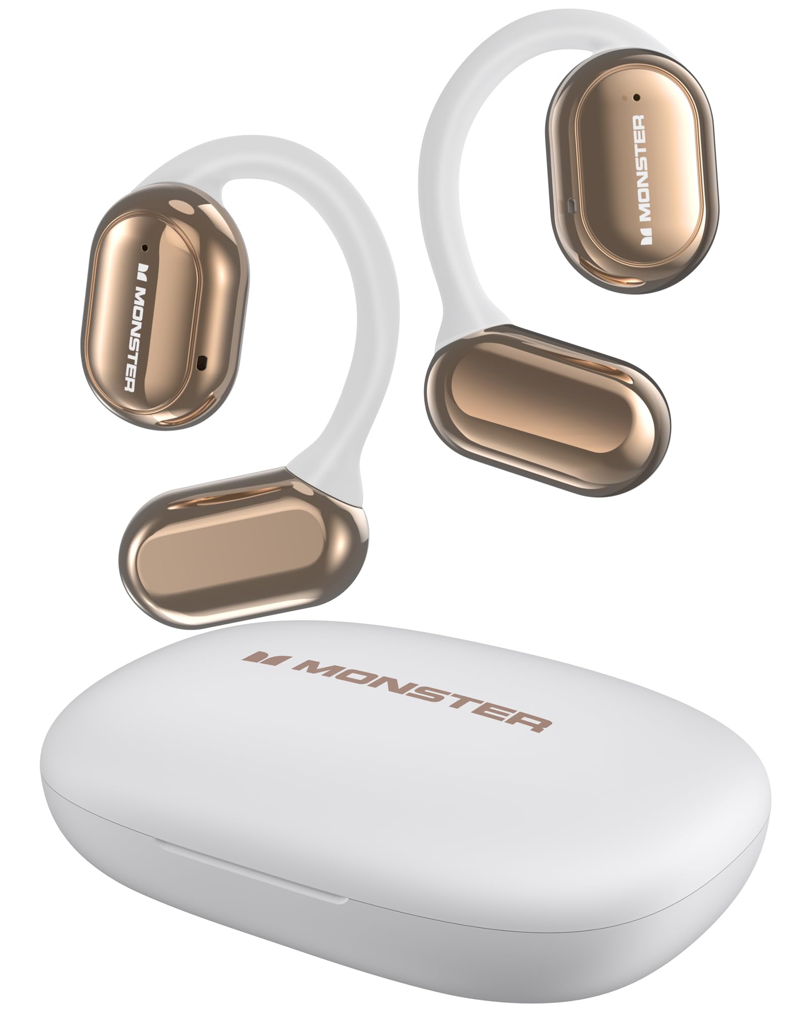 Monster Open Free AC100 Open Ear Bluetooth 5.3 Headphones, Wireless Earbuds with Earhooks, Immersive Stereo Sound by 16mm Large Driver, Clear Calls, 30H Playtime, for Workout, White