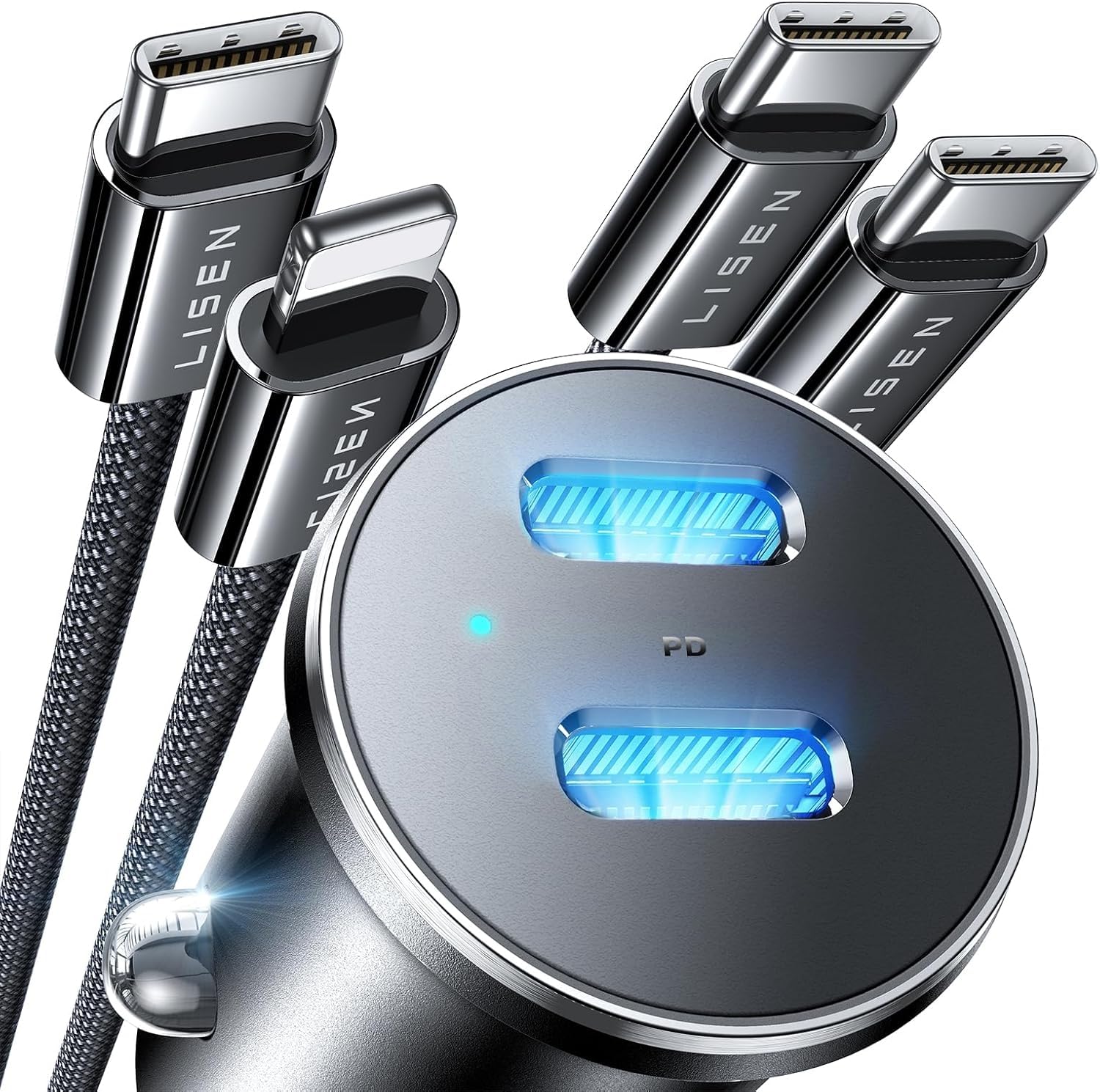 LISEN 90W USB C Car Charger Fast Charging, Dual Fast Charging Port PD 45W Cigarette Lighter Adapter, for 17 Super Fast Car Charger USB C with 2 Cables for iPhone 16 15 14 13 12 Pro Max