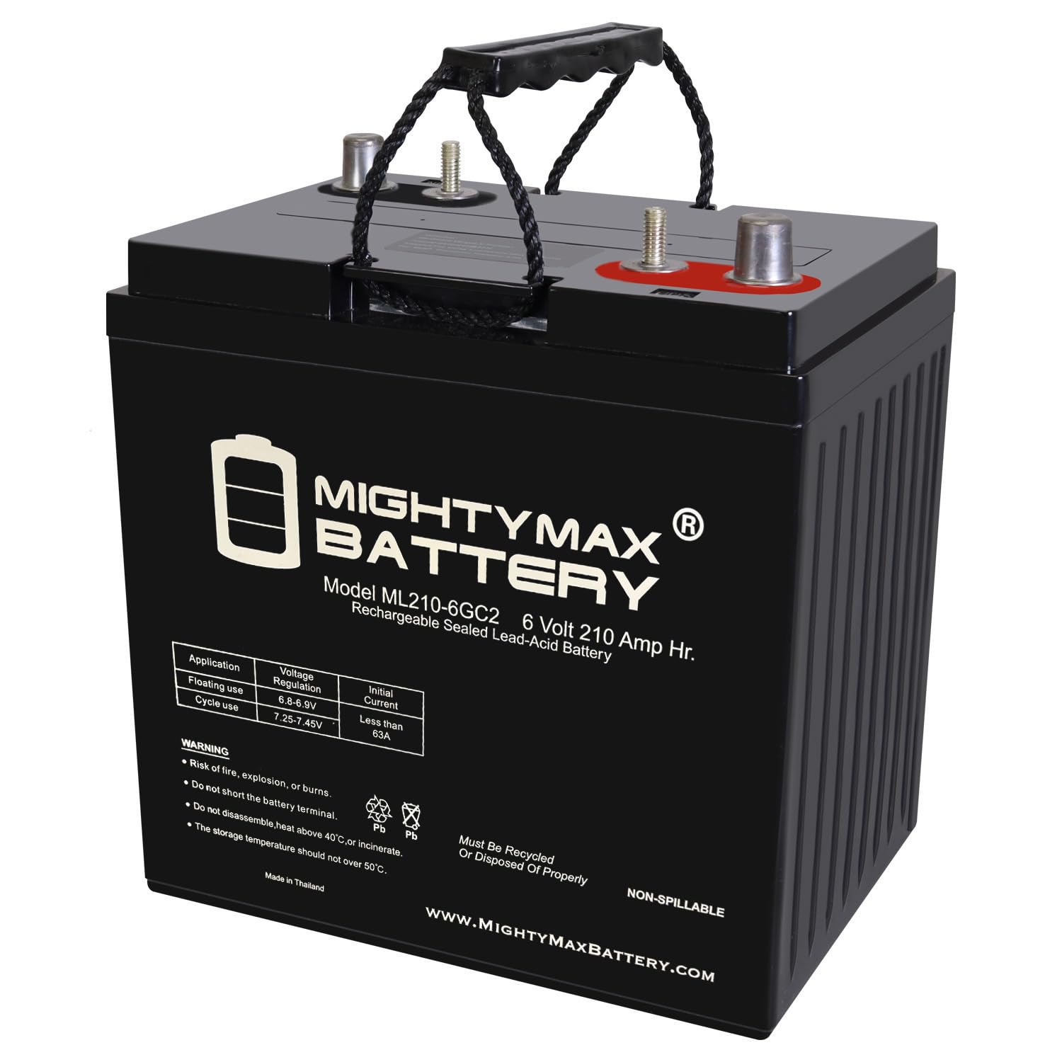 Mighty Max Battery ML210-6GC2-6 Volt 210 AH, Dual Terminal, Rechargeable SLA AGM Battery for Golf Cart
