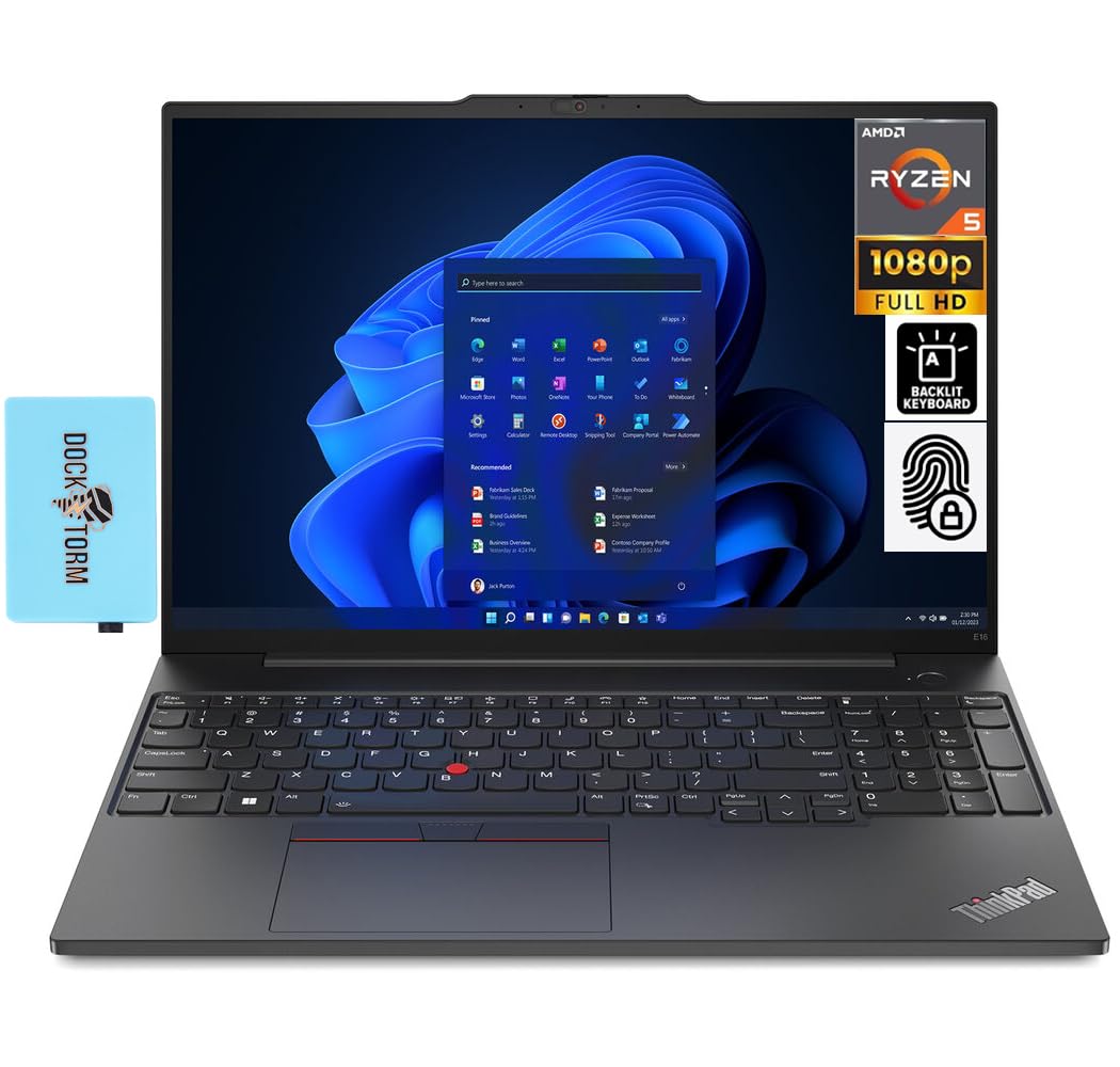 Lenovo Thinkpad E16 Gen 2 Business Laptop 16.0" IPS WUXGA Display (AMD Ryzen 5 7535U, 16GB DDR5, 512GB PCIe SSD, Backlit KYB, Fingerprint, WiFi 6E, BT 5.3, Win 11 Pro) w/DKZ Hub