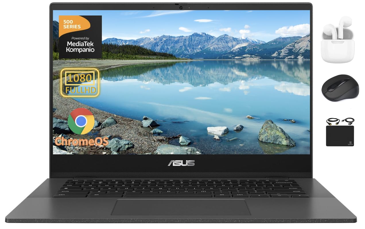 ASUS Chromebook Laptop Student Business 2024, 14" FHD Anti-Glare Display, 8-Core MediaTek Kompanio 520, 4GB RAM, 128GB (64GB eMMC+64GB Card), Webcam, WiFi, 15+ Hrs Battery, Chrome OS +HubxcelAccessory