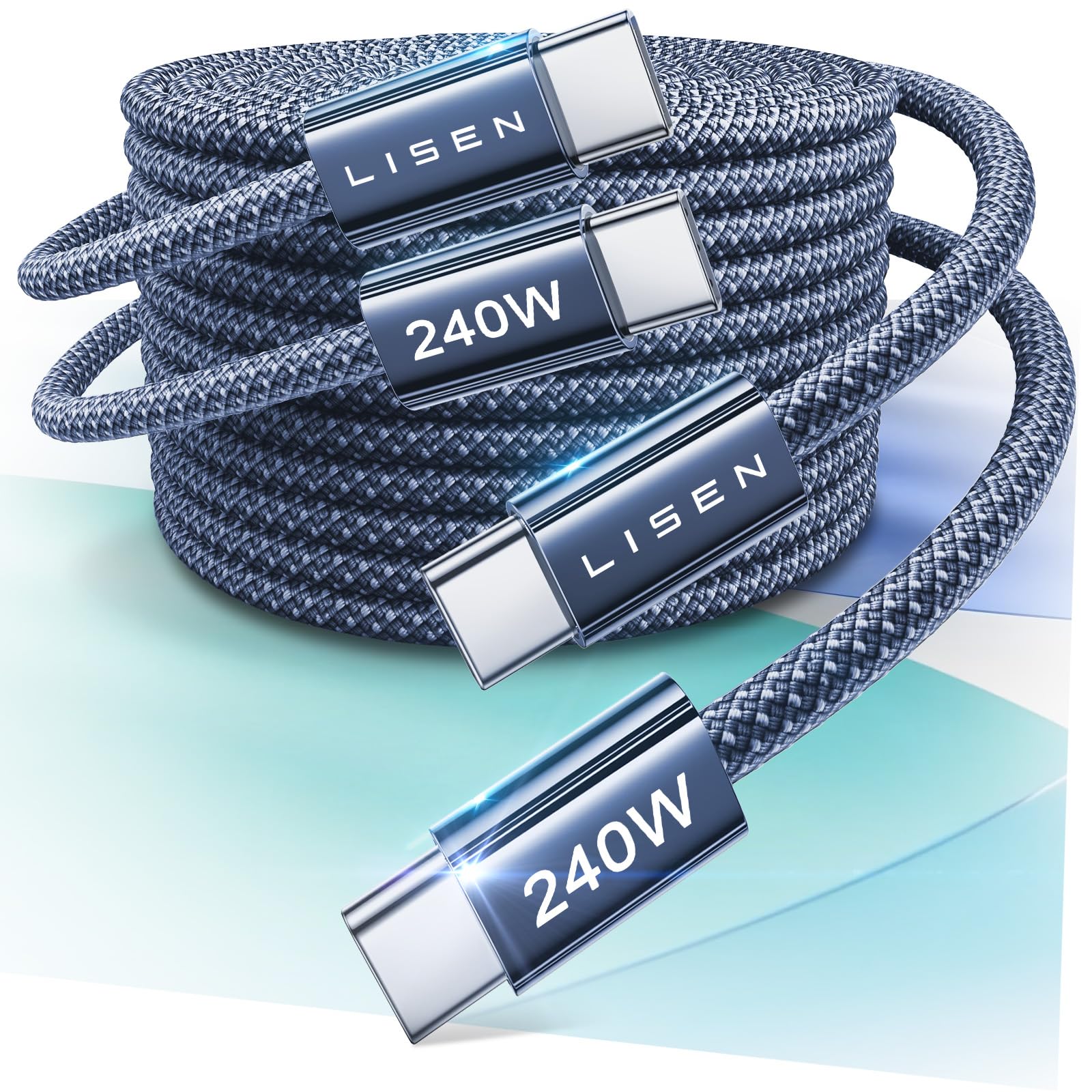 LISEN for iPhone 16 Charger Cord 240W USB C to USB C Cable Type C Charger Fast Charging Cord for iPhone 16e 15 Pro Max iPad MacBook Air Pro Samsung A 17 S25, 6.6ft/2 Pack/Midnight