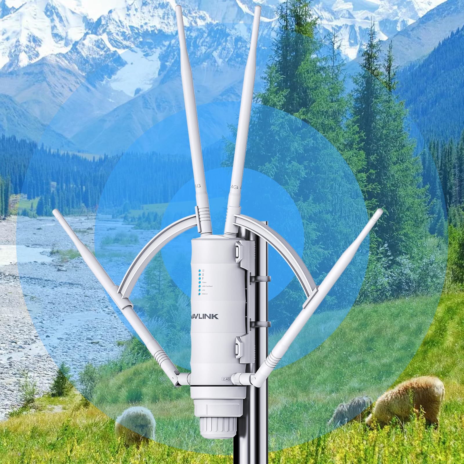WAVLINK AC1200 Outdoor Long Range Weatherproof WiFi Extender/Wireless Access Point with Passive POE, Dual Band 5G+2.4G, 4x7dBi Omni Directional Antennas,Supports Router/AP/Repeater/Mesh Modes