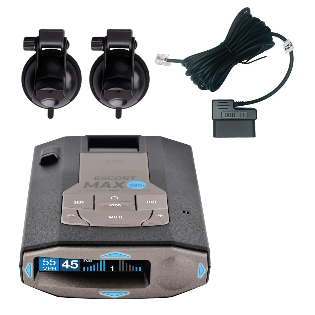Escort MAX 360c Radar Detector with Extra Mount & OBDII Cord Bundle