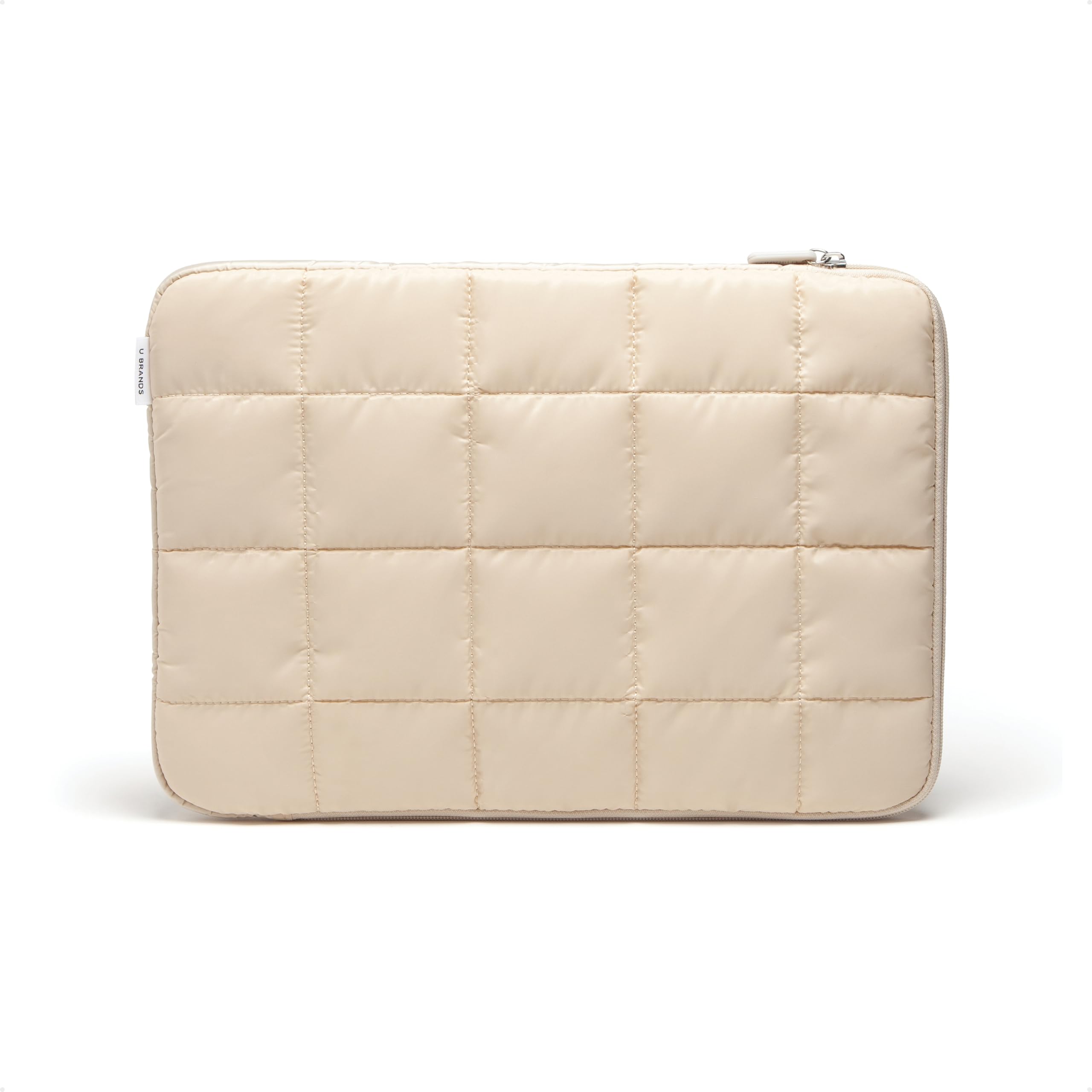 U Brands Nylon Puffer Large Laptop Case, 10.5" x 15", Computer Bag for MacBook Pro, MacBook Air, Chromebook, HP, Laptop Bag for Women, Sand Beige
