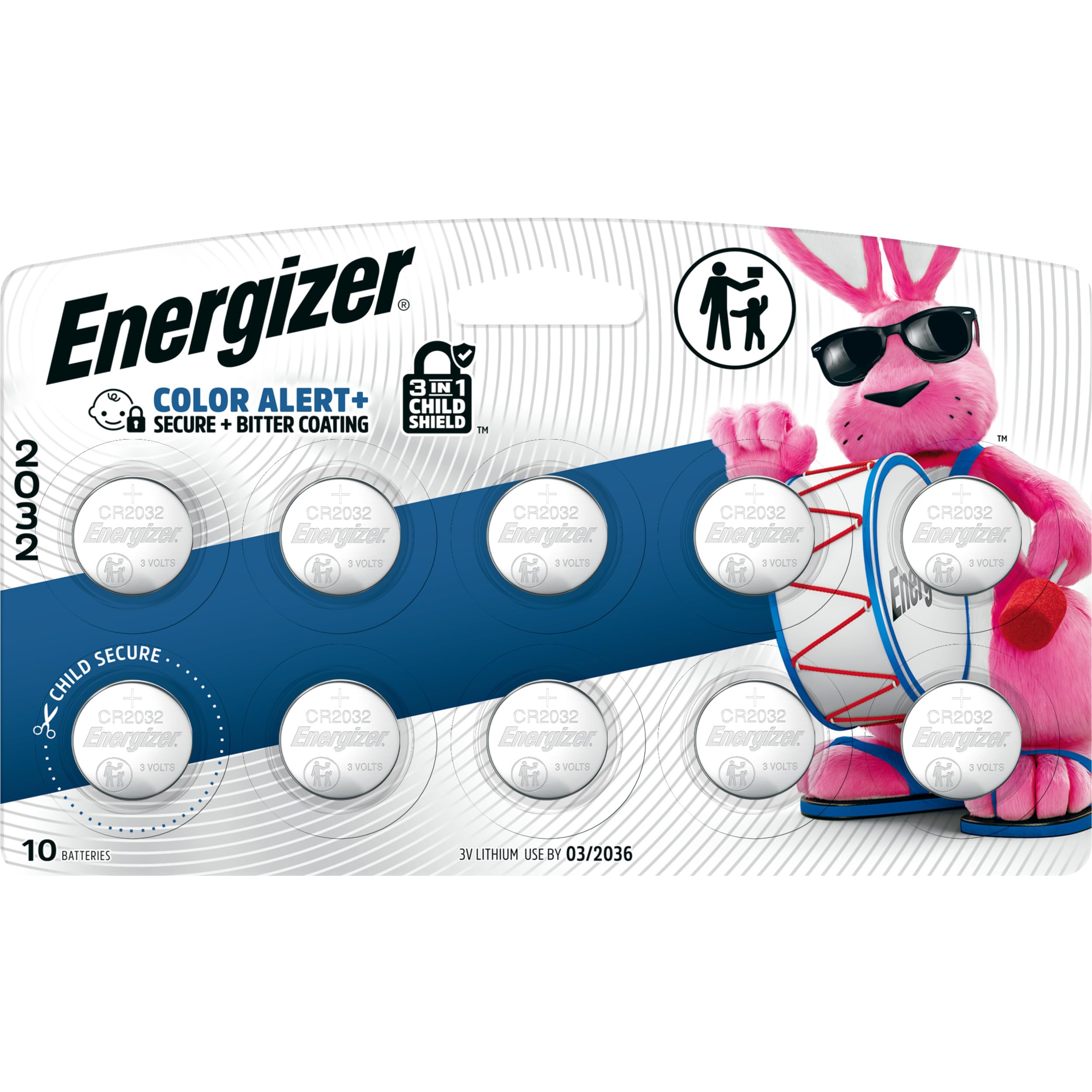 Energizer CR2032 Lithium 3V Coin Batteries for Watches, AirTags, Key Fobs, Small Electronics (10 Pack)