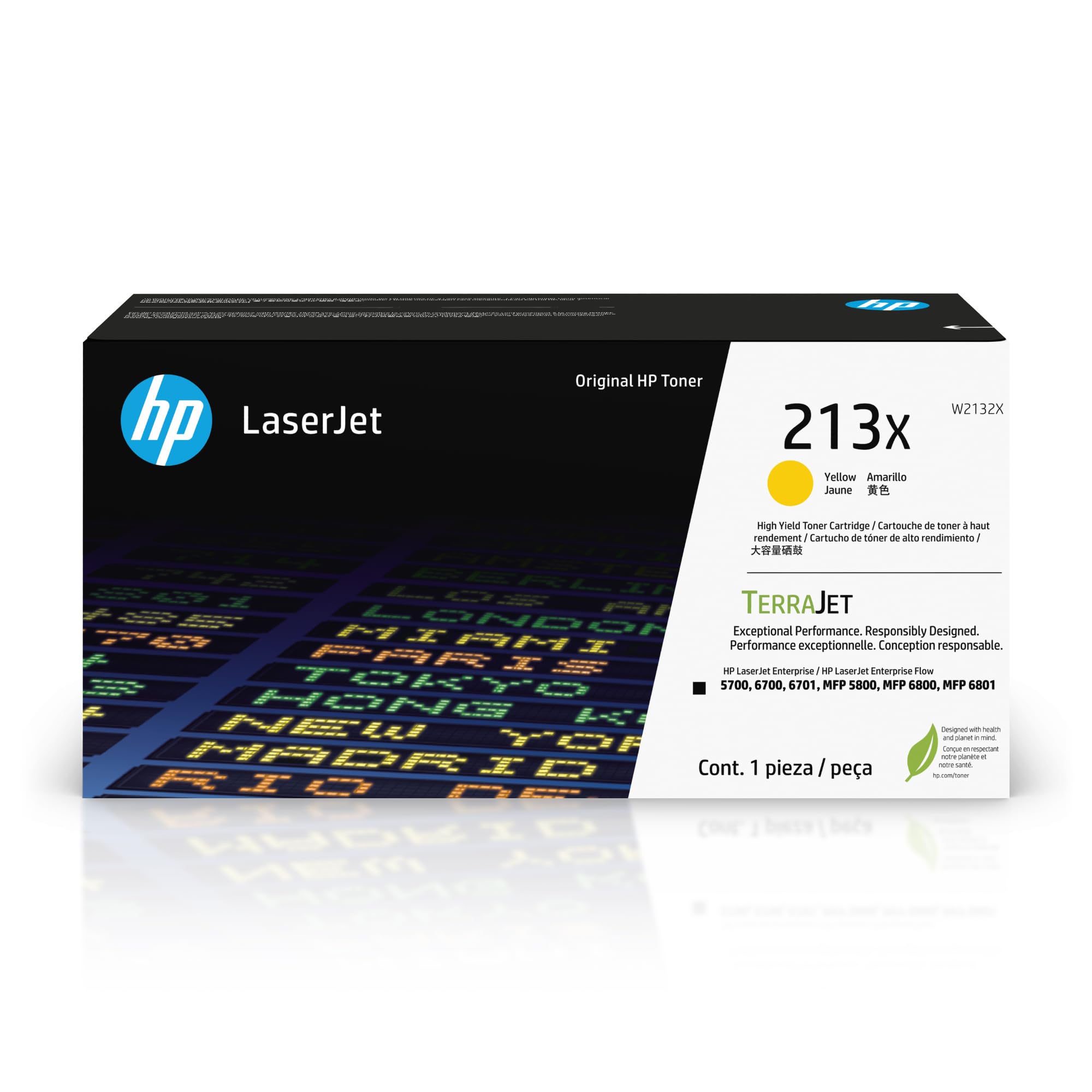 HP 213X High Yield Yellow Original Laserjet Toner Cartridge, W2132X. Works Laserjet Enterprise 5700, 5800, 6700, 6701, 6800, 6801
