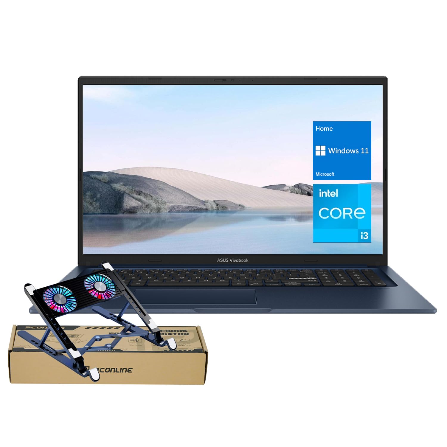 ASUS Vivobook 17.3'' FHD Laptop, Intel Core i3-1215U, 36GB RAM, 2TB SSD, Webcam, Touchpad, HDMI, Wi-Fi, Windows 11 Home, Blue, Bundle with PCO Notebook Folding Radiator, Laptop Cooler