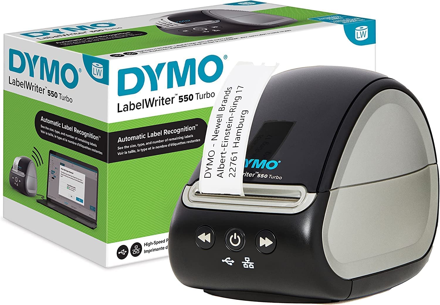 DYMO LabelWriter 550 Direct Thermal Label Printer with USB Connectivity, Black Monochrome Barcode Label Maker - 62 Labels Per Minute, Auto Label Recognition