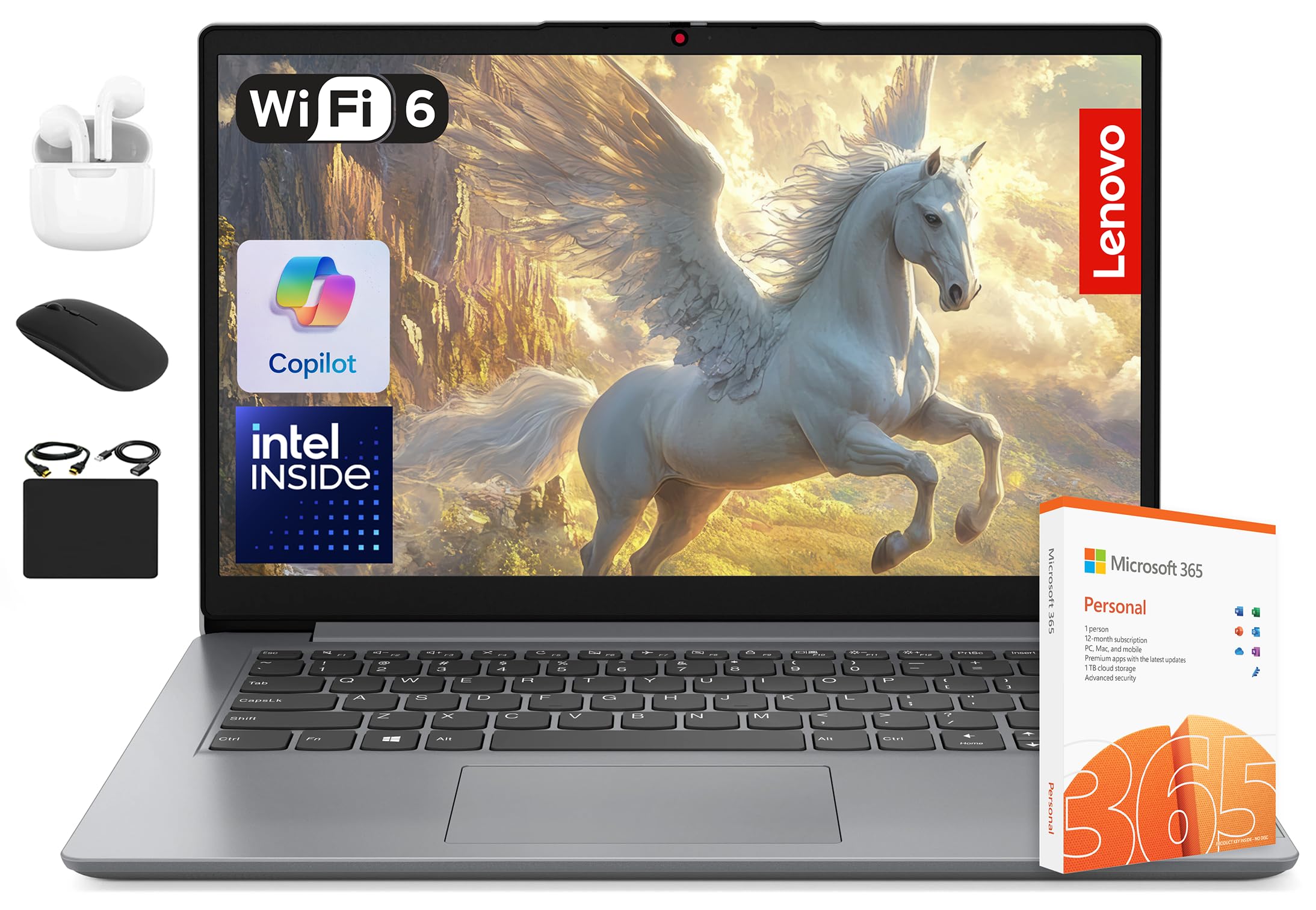 Lenovo IdeaPad Laptop Business Student 2025, 14 Inch Display, Intel Dual Core Processor, 12GB RAM + 884GB Storage (256GB SSD +128GB eMMC +500GB Ext), 11HRs, HubxcelAccessory, Office 365 1 Yr, Win 11