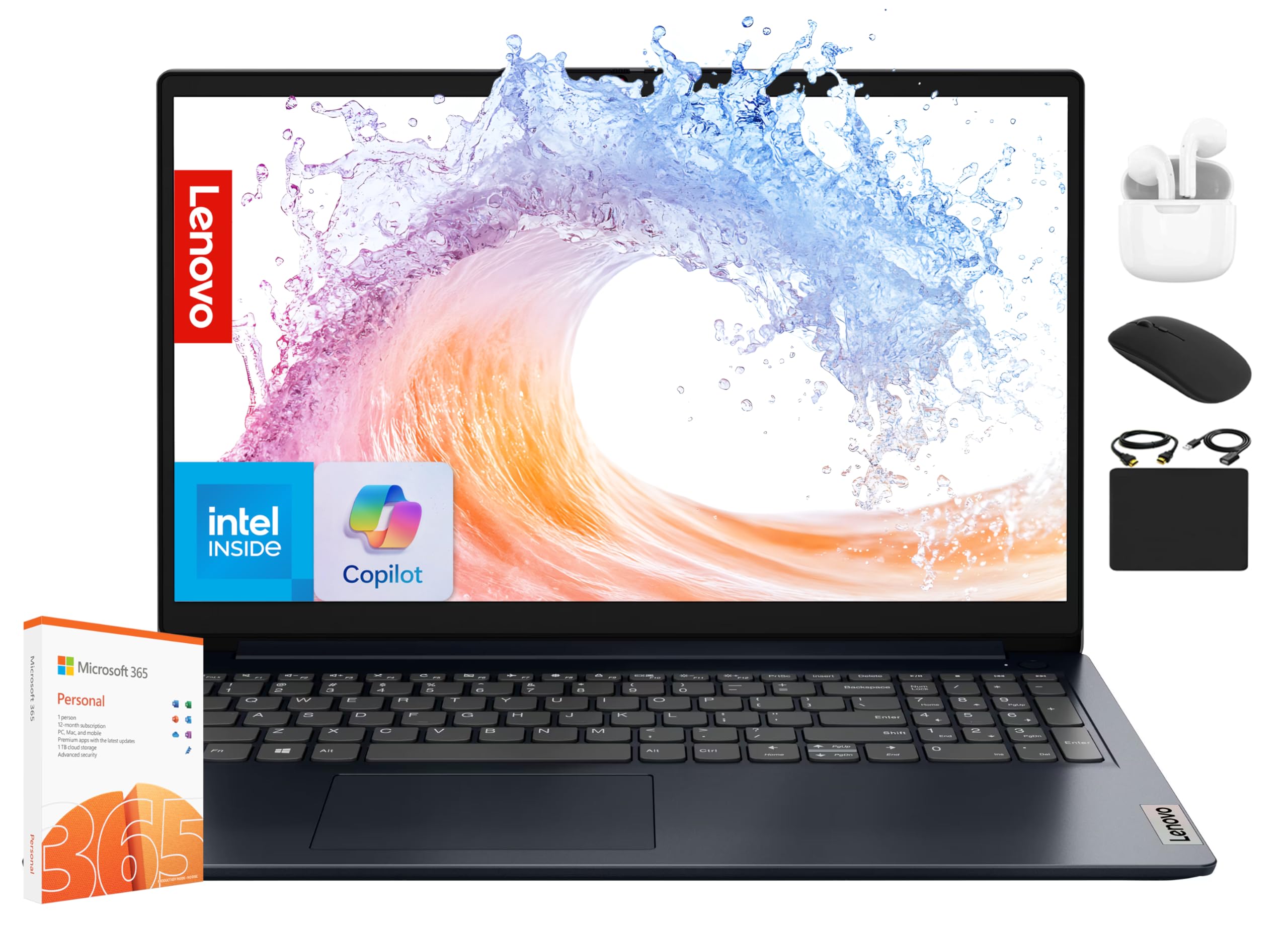 Lenovo IdeaPad Laptop for Business Student 2025, 15.6" Display, 12GB RAM +1.1GB Storage (500GB SSD +128GB eMMC +500GB Ext), Dual Intel Core Processor, WiFi 6, HubxcelAccessory, Office 365 1 Yr, Win 11