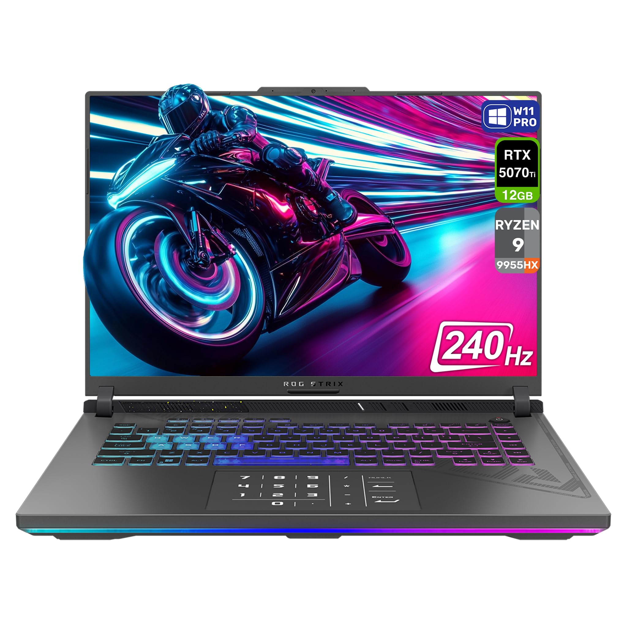 ASUS ROG Strix G16 Gaming Laptop, AMD Ryzen 9-9955HX, 64 GB DDR5 RAM, 2 TB PCIe SSD, 16" 2.5K (2560x1600) Display, Nvidia G-Force RTX 5070Ti, Backlit Chiclet Keyboard RGB, W11 Pro, Eclipse Gray