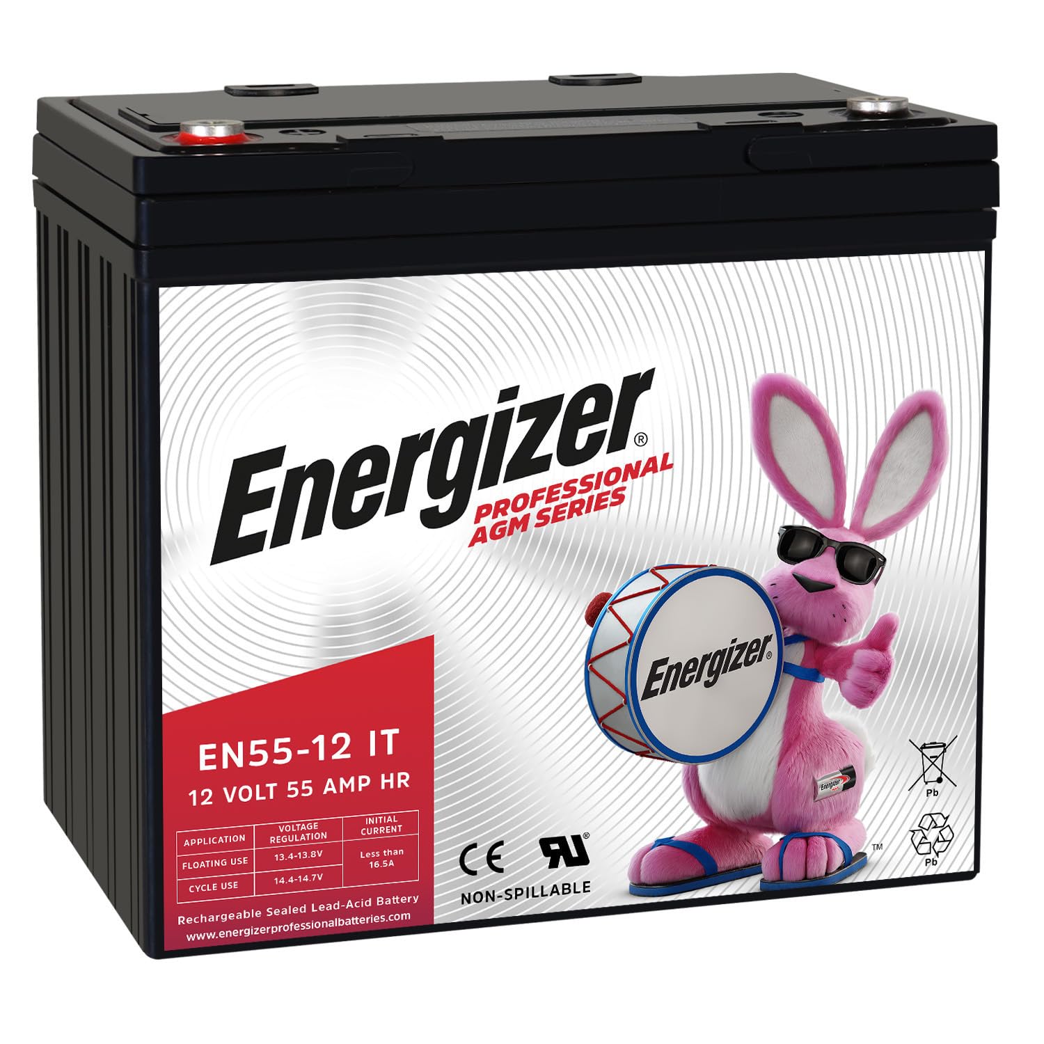 Energizer EN55-12IT, 12 Volt 55 Amp Hr, Long Lasting Sealed Lead Acid AGM Rechargeable Battery Ideal for Use in Electric Scooters, Wheelchairs, Emergency Lighting, Backup Power, and More