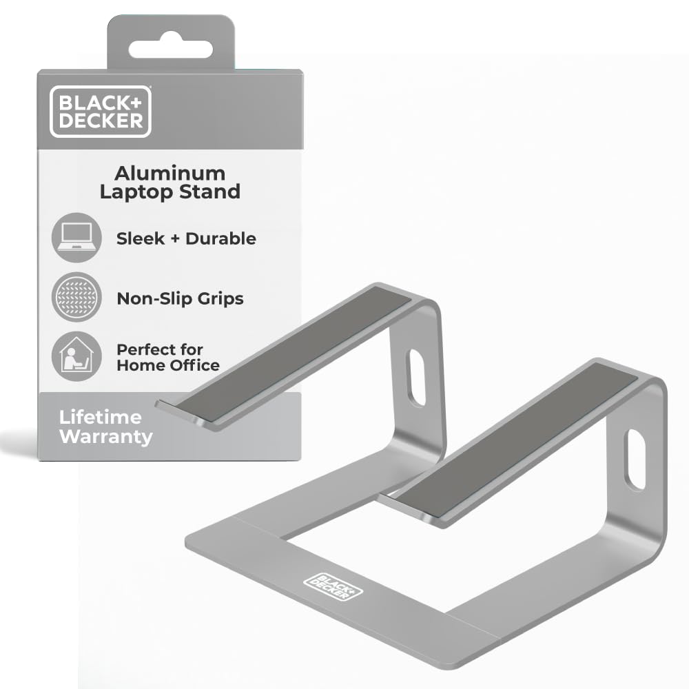 BLACK+DECKER Laptop Stand for Computer Desk, Ergonomic Laptop Stand for Desk, Lap top Riser Compatible with MacBook Notebook, Lap top Holder, Durable Aluminum Computer Riser Accessories, Silver