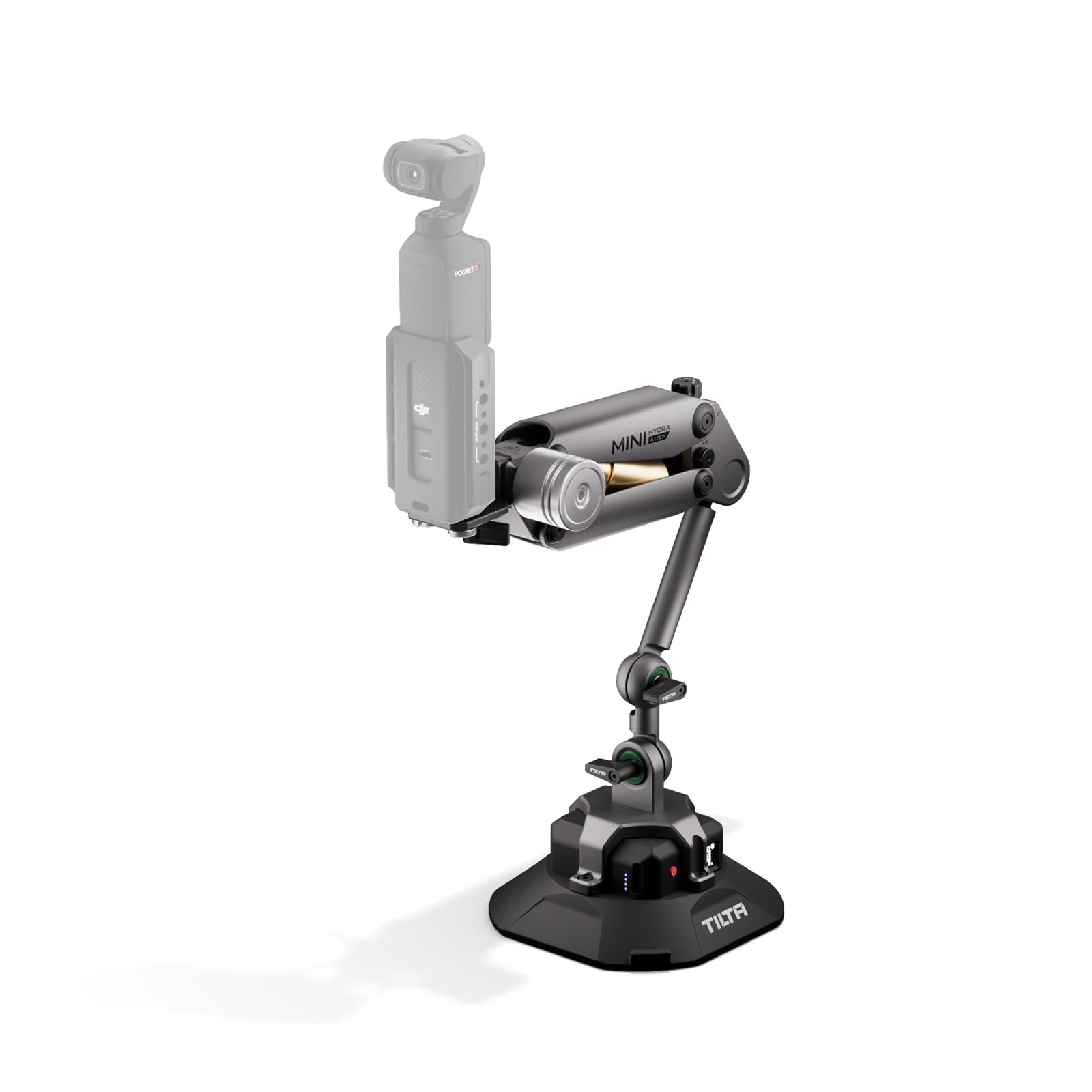 Tilta Hydra Alien Mini Electronic Suction Cup Kit - Titanium Gray | Compatible with DJI Pocket 3, and Other Action cams/Smartphones | Hydraulic Damping | Adjustable Arm