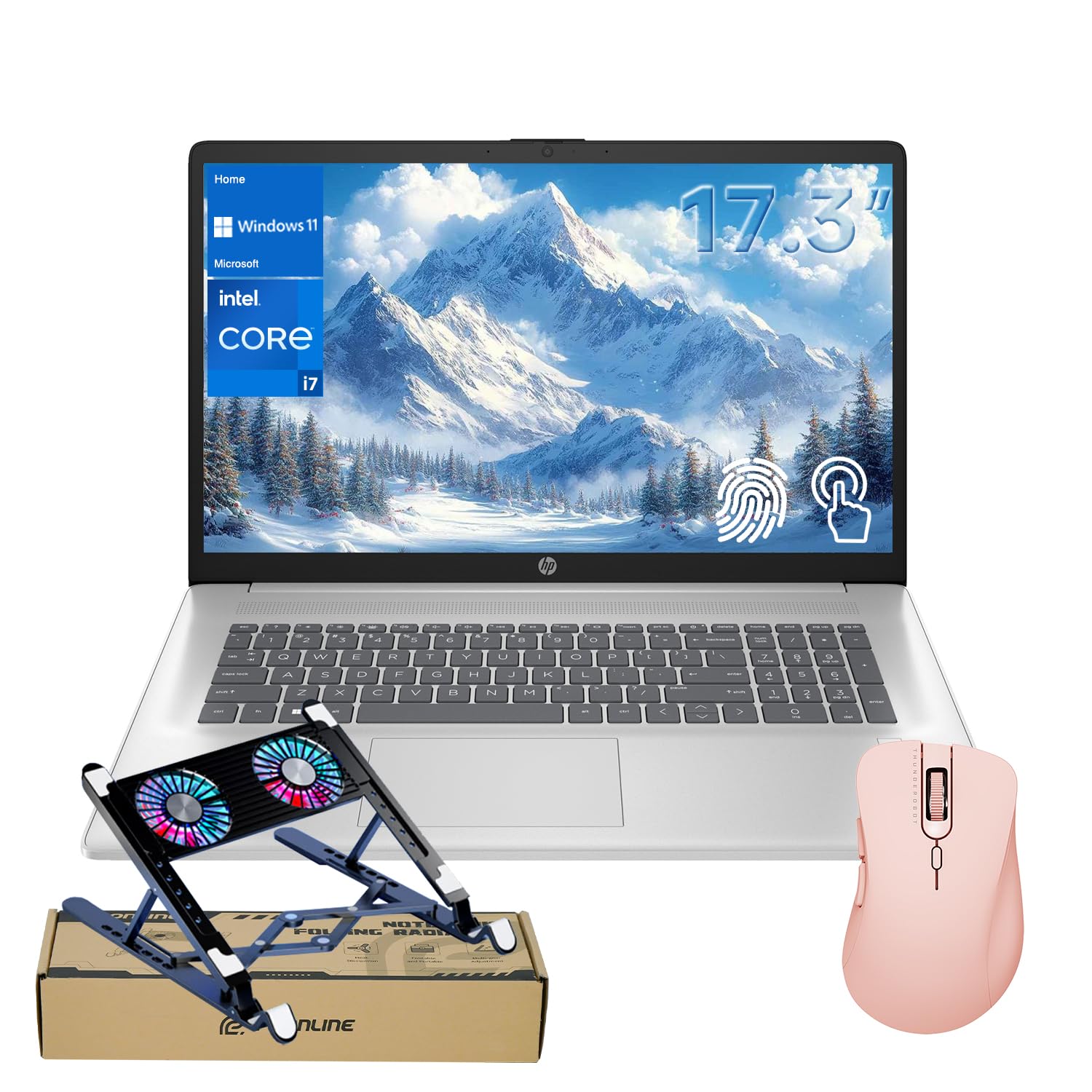 HP Laptop, 17.3” HD+ Touchscreen Display, 12th Gen Intel Core i7-1255U Processor, 64GB RAM, 2TB PCIe SSD, Backlit Keyboard, Fingerprint Reader, Wi-Fi, Windows 11 Home, Silver