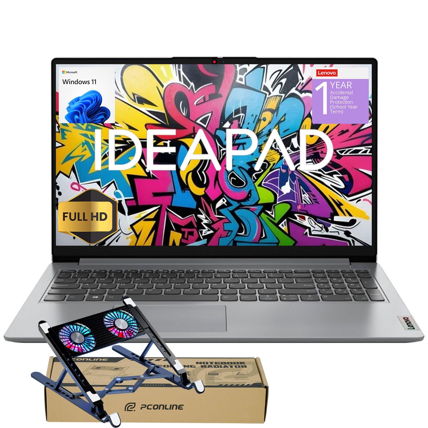 Lenovo IdeaPad 2025 Student Laptop, 15.6" FHD Display, Intel 4-Core CPU, 20GB RAM, 1TB SSD, Wi-Fi 6, Webcam, Windows 11, 1-Year ADP + Office 365 with 1TB Cloud, School & Home Use, w/Cooler Bundle