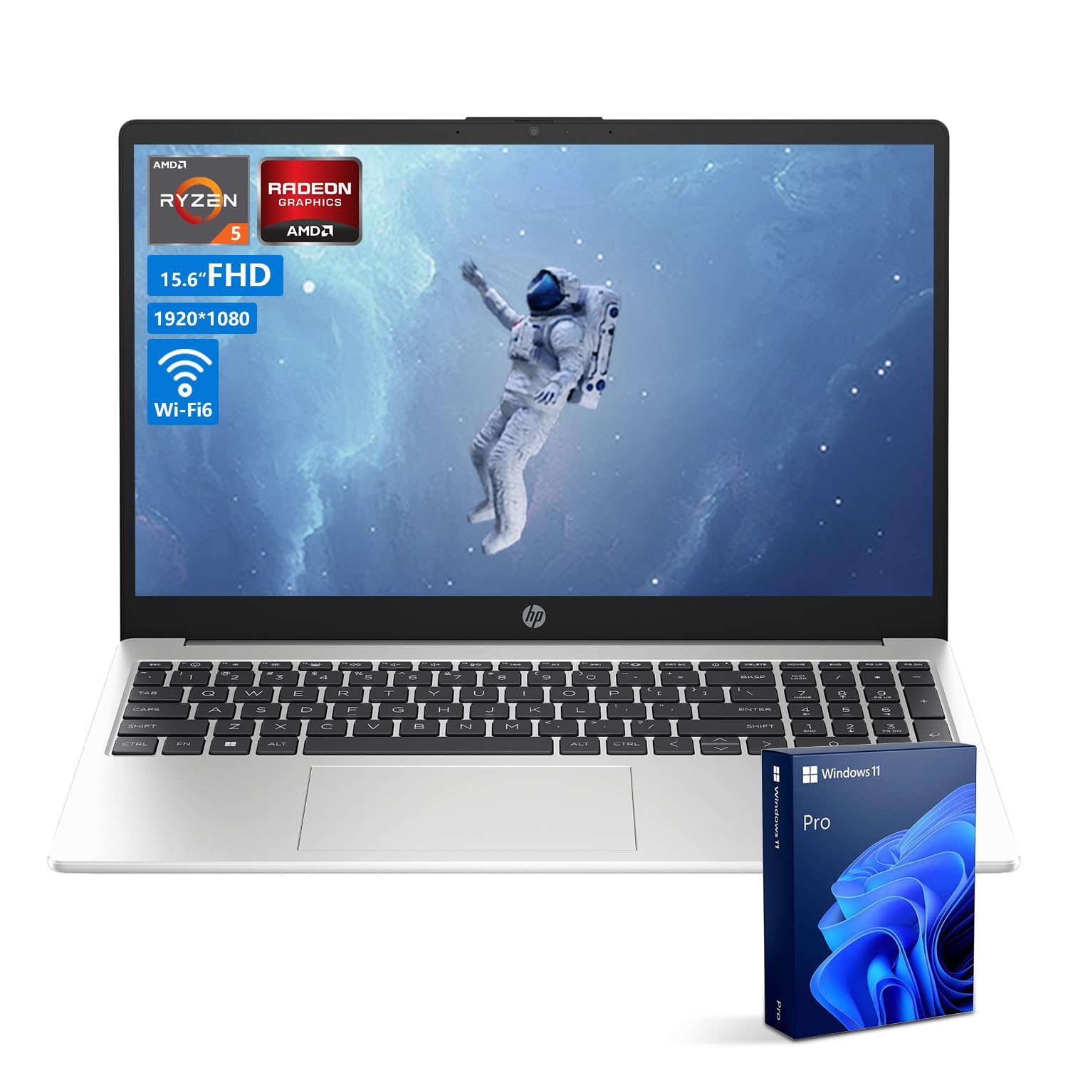 HP 255 G10 Laptop, 15.6" FHD Display, AMD Ryzen 5 7530U, 32GB RAM, 1TB SSD, Windows 11 Pro, Business Laptop for Office, School, and Daily Use, Work and Entertainment, Silver