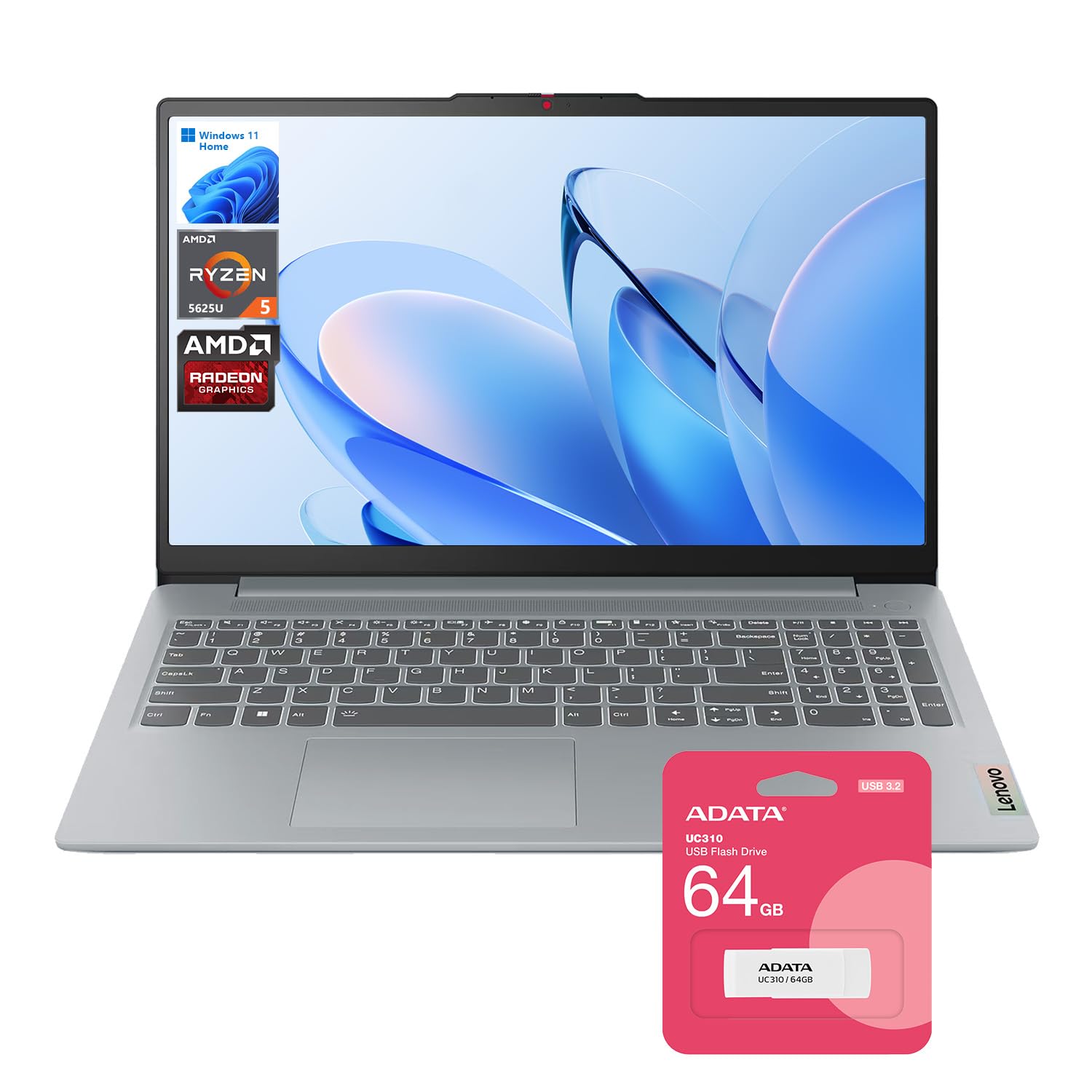 Lenovo IdeaPad Slim 3 Laptop, 15.6" FHD Display, AMD Ryzen 5 5625U, 16GB RAM, 2TB SSD, Backlit KB, SD Card Reader, Bundle with UC310 64GB USB Flash Drive