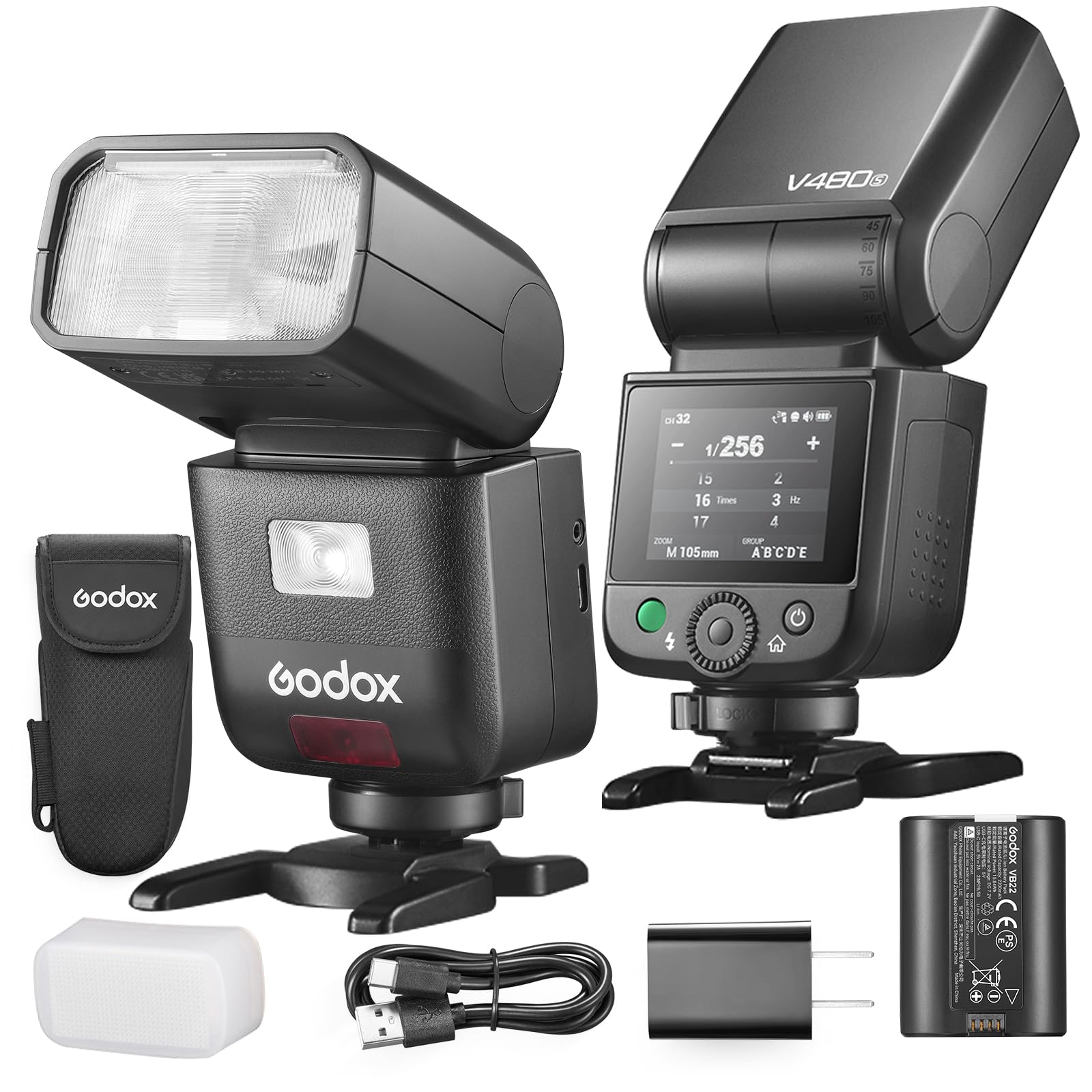 Godox V480 Flash V480S Camera Flash, Built-in Lithium Battery, 1/8000 HSS, 2.4GX Wireless TTL, 1.7s Recycle Time, 650 Full Power Pops for Sony Camera (V480S)