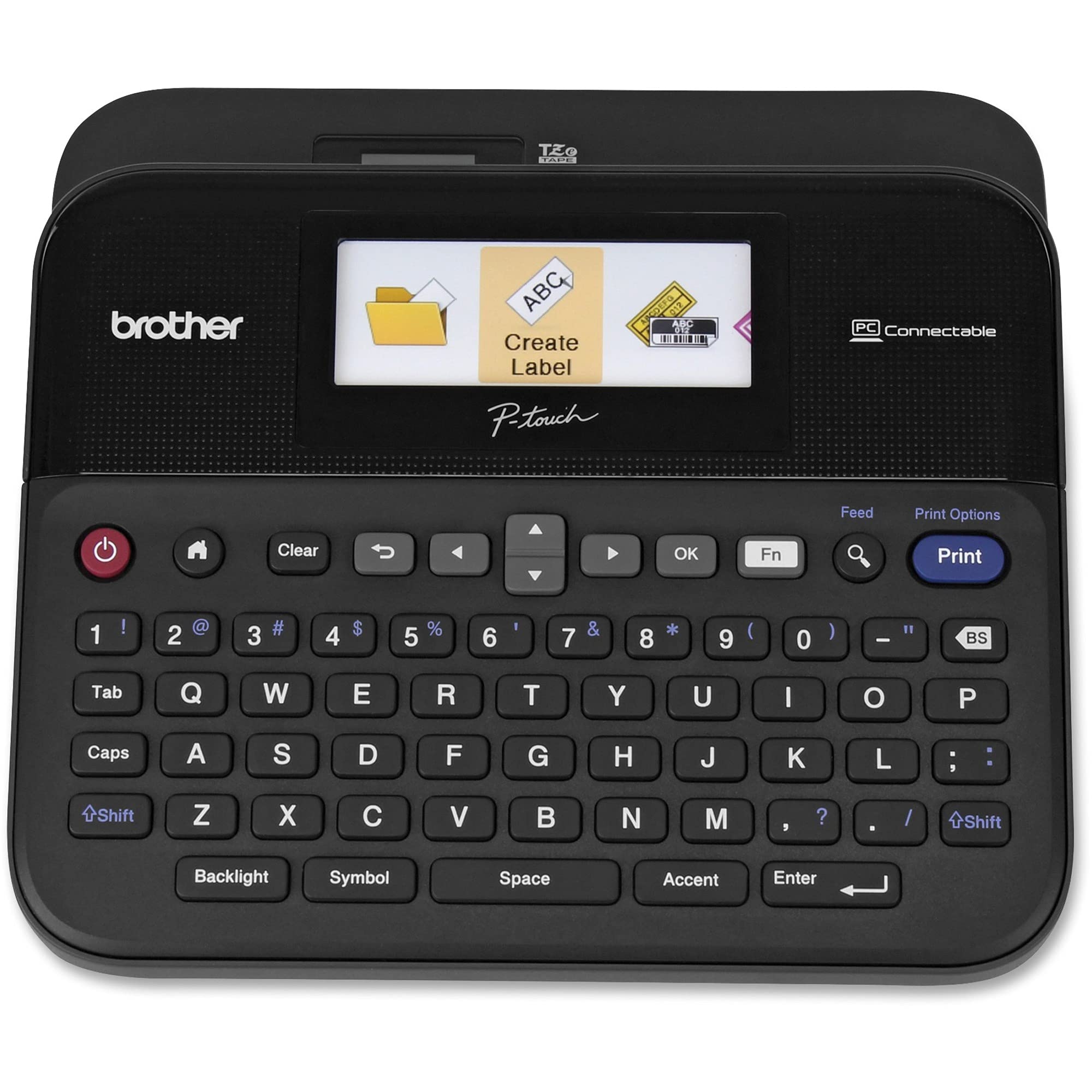 Brother P-touch Label Maker, PC-Connectable Labeler, PTD600, Color Display, High-Resolution PC Printing, Black, Black/gray