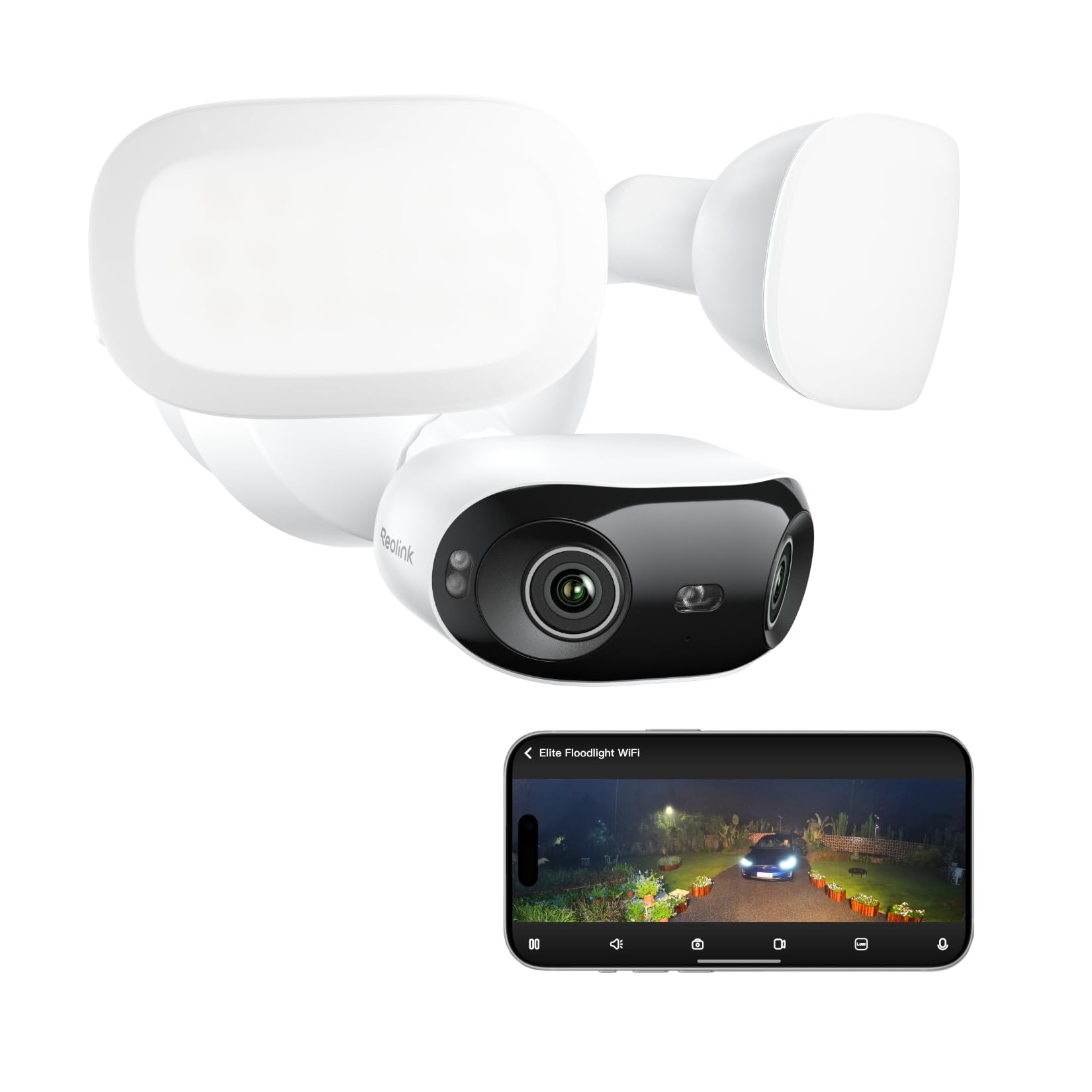 REOLINK Elite Floodlight WiFi, 4K 8MP 180° Panoramic Wired Floodlight Camera, Adjustable 3000 Lumens, Local AI Video Search, Perimeter Detection, Dual-Band Wi-Fi 6, 24/7 Recording, No Monthly Fees