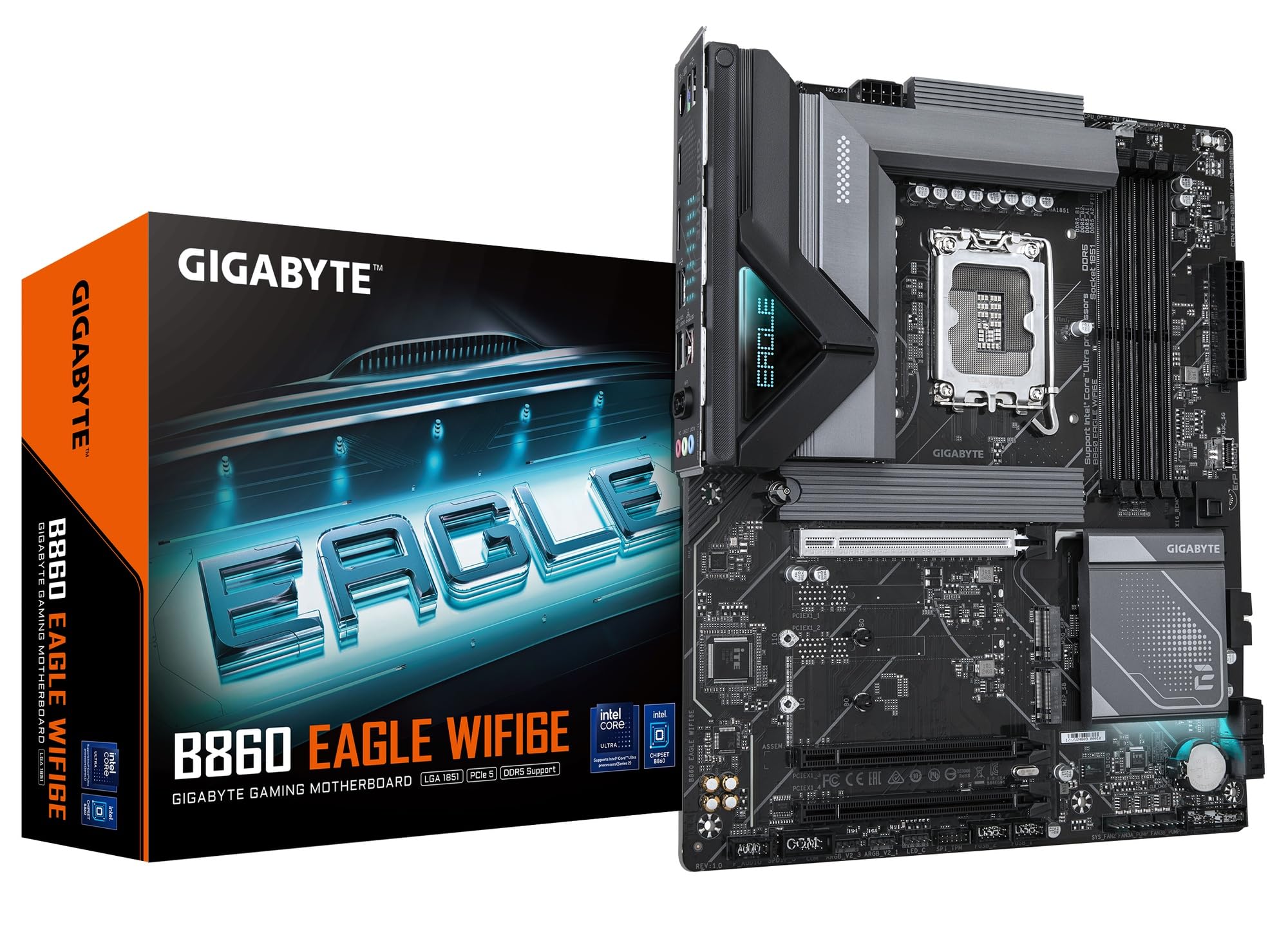 GIGABYTE B860 Eagle WIFI6E Intel Core Ultra (Series 2) LGA 1851 Motherboard, ATX, DDR5, 3X M.2, PCIe 5.0, USB-C, WIFI6E, 2.5GbE LAN, EZ-Latch