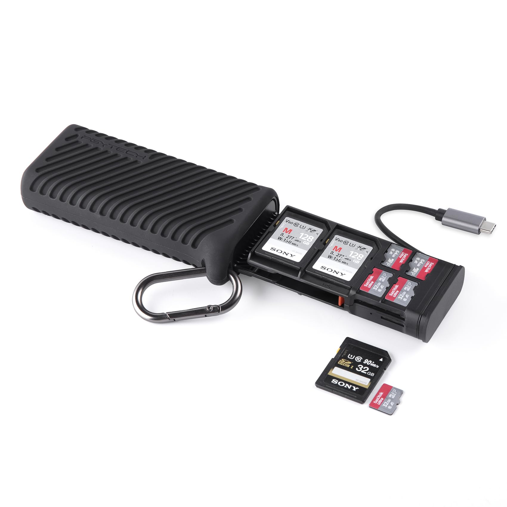 PGYTECH CreateMate High-Speed SD Card Reader USB 3.1 Type-C SD/TF Card Carrying Case Holder for Cameras, Smartphones, Drones, Action Cameras (Black, for SD/Micro SD)