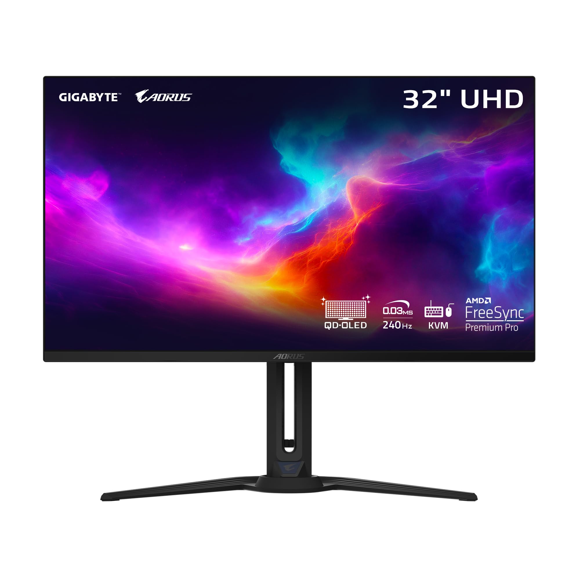 GIGABYTE - AORUS FO32U2-32" QD OLED Gaming Monitor - UHD 3840x2160-240Hz - 0.03ms GTG - AMD FreeSync Premium Pro - Type C KVM - HDMI, DP, Type C - Height Adjustable - Black